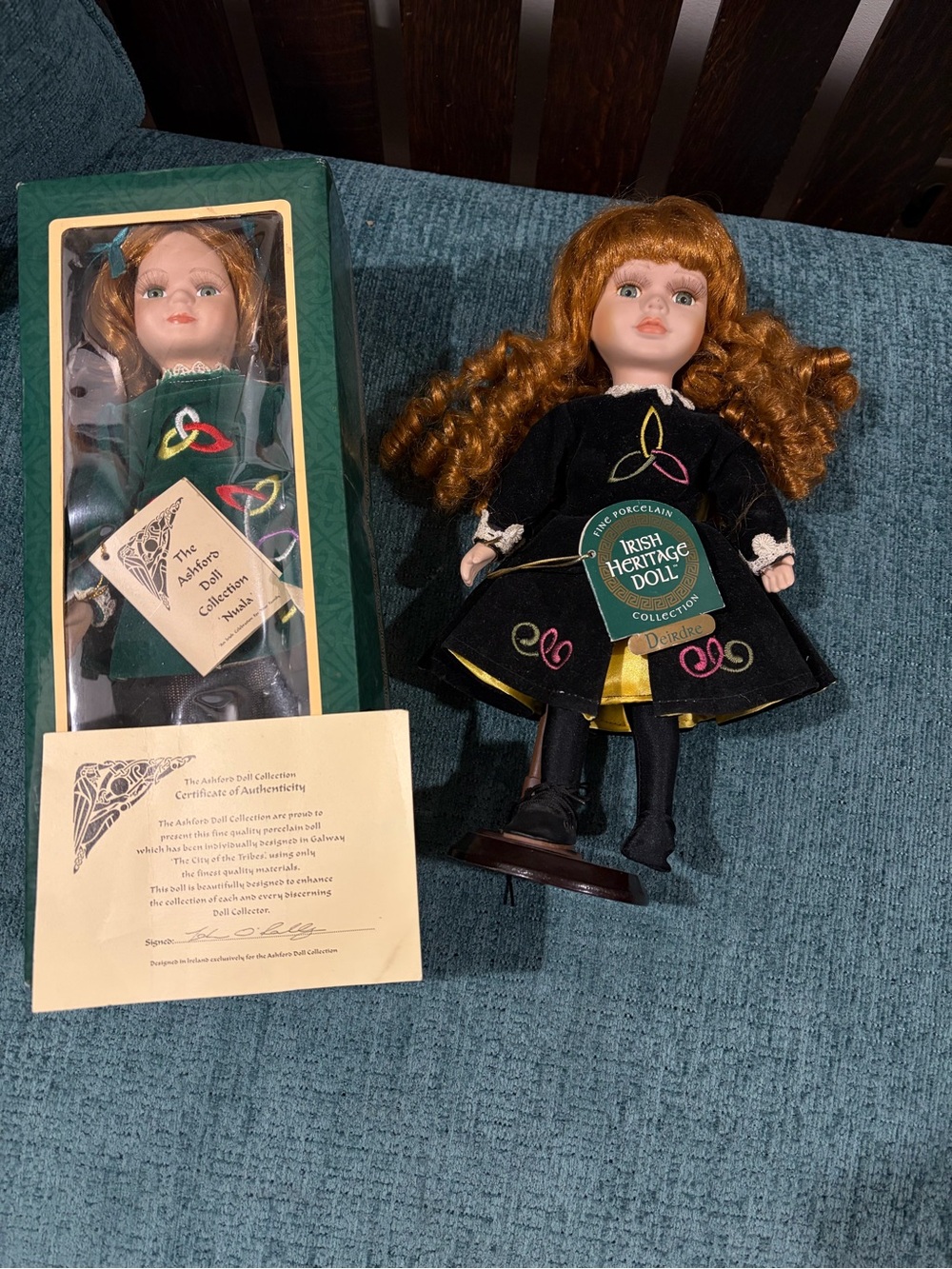 Irish Heritage Porcelain Doll in Black Dress /Green dressCollectible Home Accent